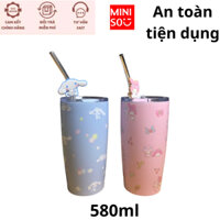 Bình giữ nhiệt Sanrio 2 lớp inox 304 tặng kèm ống hút 580mlchính hãng Miniso