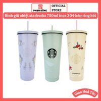 Bình giữ nhiệt starbucks 750ml inox 304 kèm ống hút, ly giữ nhiệt nóng lạnh 6 giờ thiết kế sang trọng làm quà tặng