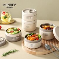 Bình giữ nhiệt thực phẩm KUNHEV, Hộp cơm trưa học sinh chống rò rỉ bằng thép không gỉ, Microwavable di động có túi đựng súp cách nhiệt