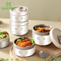 Bình giữ nhiệt thực phẩm HUAYUEJI, Hộp cơm trưa học sinh có thể gập lại bằng thép không gỉ, chống rò rỉ di động có túi đựng súp cách nhiệt