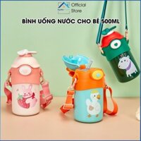 Bình Giữ Nhiệt Trẻ Em Dung Tích 500ml Có Dây Và Chong Chóng SP000291, Bình Nước Đi Học Cho Bé Siêu Dễ Thương