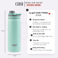 Bình giữ nhiệt Tyeso 530ml chính hãng inox 304 có quai xách, siêu nhẹ, tiện lợi đi học, đi làm
