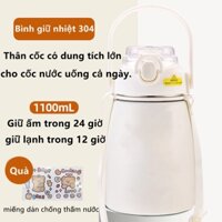 Bình giữ nhiệt Ulike 1100ml bình nước khắc tên có ống hút inox 304 giữ nhiệt 12h tặng Sticker trang trí