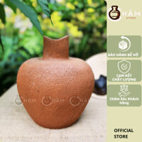 Bình gốm Bàu trúc hình hạt dẻ nâu sần phong cách rustic, wabisabi 16-18cm