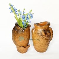 Bình gốm cắm hoa decor cá chép [size L], lọ hoa chậu đất nung thủ công Gốm Chăm Bàu Trúc trang trí handmade terracotta