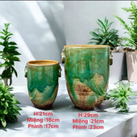 Bình Gốm dáng xô-chậu men Ngọc biến Gốm sứ cao cấp bát tràng thích hợp trồng cây cắm hoa trong nhà