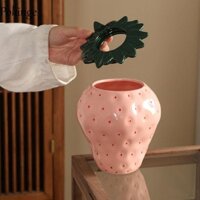 Bình gốm dâu tây POKINGE, Chậu hoa thủy canh dễ thương cao cấp, Phong cách Ins sáng tạo Mô phỏng quyến rũ Đồ trang trí dâu tây văn phòng