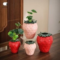 Bình gốm dâu tây UTENEW, Chậu hoa thủy canh cao cấp dễ thương, Phong cách Ins sáng tạo Mô phỏng quyến rũ Đồ trang trí dâu tây Phòng ngủ