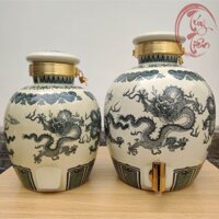 Bình gốm đựng rượu men xanh TAM LONG VŨ VAN bình rượu gốm 10L tặng gáo rượu