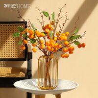 Bình gốm sứ kèm cành quất decor trang trí nhà cửa đón năm mới, bình hoa giả decor, bình hoa khung kim loại - Cốc Cốc