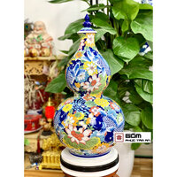 Bình hồ lô Bát Tràng sen cá phú quý tỉ mỉ 60cm