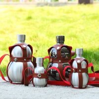 Bình hồ lô Inox 304, Bình tông đựng nước dạng hồ lô cao cấp, hàng có bao đựng như hình