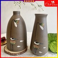 Bình hoa - Bình gốm nâu vẽ tay thủ công  bát tràng cao cấp trang trí nhà cửa decor Yumi Shop YM214