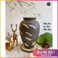 Bình hoa - Bình gốm nâu vẽ tay thủ công  bát tràng cao cấp trang trí nhà cửa Yumi Shop YM229