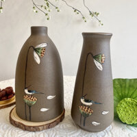 Bình hoa - Bình gốm nâu vẽ tay thủ công  bát tràng cao cấp trang trí nhà cửa decor Yumi Shop YM214