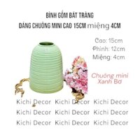 BÌNH HOA DÁNG CHUÔNG, GỐM-SỨ BÁT TRÀNG CAO 15cm, CHUÔNG MINI XANH BƠ