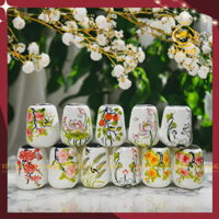Bình hoa dáng đu đủ vẽ tay hoa văn gốm sứ Bát Tràng cao cấp, lọ cắm hoa vẽ hoa sen đẹp, tinh tế