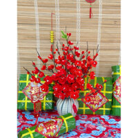 Bình hoa đào đỏ kẽm nhung ( thành phẩm)