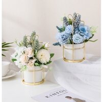 Bình hoa giả cắm sẵn đẹp, Chậu hoa giả trang trí để bàn phòng khách, phòng ngủ, kệ tivi, bàn trang điểm
