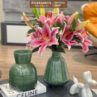 Bình hoa gốm Bát Tràng men xanh thiên thanh, bình cắm hoa cao 16cm, 23cm và 26cm