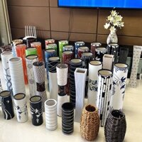 Bình hoa gốm giả gỗ bằng sắt dệt bằng mây, trang trí phòng khách, bình hoa lớn, trang trí nhà, đồ trang trí hoa KAX3