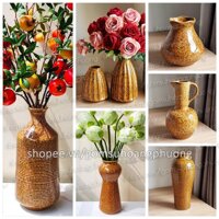 Bình hoa gốm sứ Bát Tràng - Lọ hoa decor trang trí men gấm vàng sang trọng