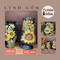Bình hoa gốm sứ khắc chìm, Lọ hoa hướng dương khắc chìm, Lọ hoa Bát Tràng - Lynhgomdecor