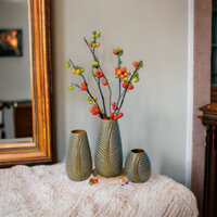 Bình hoa, lọ cắm hoa gân lá men mộc Gốm Sứ Bát Tràng 16-27-32cm