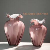 Bình Hoa Lọ Cắm Hoa Thuỷ Tinh Để Bàn Miệng Sóng Màu Hồng Decor Phòng AViHOME AVF42