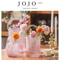 Bình hoa, Lọ hoa decor, Lọ hoa thuỷ tinh cao cấp kiểu dáng bình trụ có quai xách xinh xắn, phong cách hiện đại, quà tặng