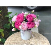 Bình hoa lụa, lọ hoa hồng trà nhập khẩu trang trí nhà cửa siêu đẹp (cả bình và hoa)