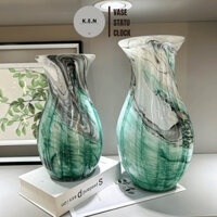 Bình Hoa Pha Lê Cao Cấp, Trang Trí Phòng Khách Đẹp Mắt, Bình Hoa Pha Lê Bohemia, Màu Xanh Lá Gợn Sóng Trắng, KENDECOR