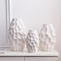 Bình hoa sáng tạo phong cách Bắc Âu mới, trang trí thủ công gốm sứ, bình hoa sứ trắng, bình hoa khô trưng bày