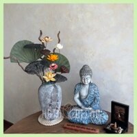 Bình hoa sen gỗ khô Retro men loang [FREESHIP] decor phòng - cúng giường phật