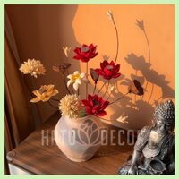 Bình hoa sen gỗ khô rustic trám nhỏ decor phòng - cúng giường phật