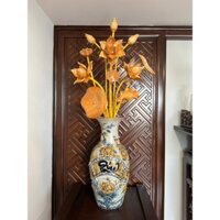 Bình hoa sen gỗ mít lá D14 và D16 -  Bài trí ban thờ, 11 cành, Cao 68cm, bình gỗ sà cừ trơn