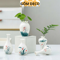 Binh hoa sứ trắng vẽ hoa sen,bình cắm hoa mini,bình trang trí nhà cửa,bàn học,bàn làm việc