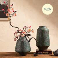 Bình hoa sứ xanh tráng men decor trang trí nhà cửa cành hoa mận đông giả