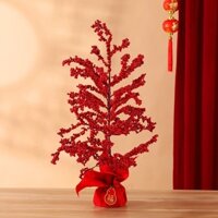 Bình Hoa Tết, Cây Đào Đông Màu Đỏ Rực Rỡ, Chiều Cao Cây 50cm Mang May Mắn, Phú Quý, Tài Lộc