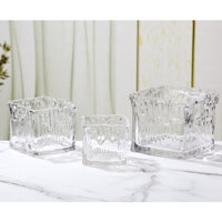 Bình Hoa Thủy Tinh Miệng Sóng Trong Suốt - Lọ Hoa Vuông Decor Nhà Cửa