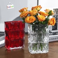 Bình hoa thủy tinh pha lê trang trí decor để bàn phòng khách ánh sáng đỏ trong suốt sang trọng babo (TK04)