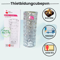 Bình hoa thủy tinh trụ tròn kim cương 20cm trắng Trong
