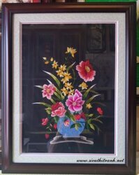 Bình Hoa -Tranh thêu tay cao cấp-T021