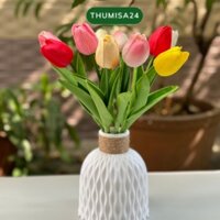 Bình hoa tulip dây thắt để bàn nhiều màu sắc được trang trí theo phong cách ullzang cực xinh