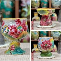 Bình hoa vẽ hoa sen dáng ly gốm sứ Bát Tràng