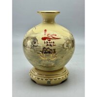 Bình Hút Lộc Cá Chép Hoa Sen Chữ Lộc Cao 29cm Gốm Chu Đậu Vẽ Vàng