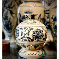 BÌNH HÚT LỘC hoạ tiết mẫu đơn 22cm cả đế - gốm Chu đậu