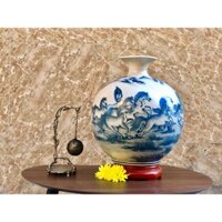 Bình hút lộc men rạn Bát tràng, cao 46cm hoạ tiết MÃ ĐÁO THÀNH CÔNG( giá bao gồm cả đế gỗ hương)