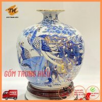 Bình hút tài lộc Bát Tràng vẽ vàng 24k tích Công Đào cao 35cm - tặng kèm đế gỗ Hương