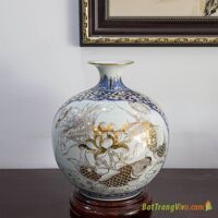 Bình hút tài lộc Cá chép tắm sen cao 28cm (vàng 18k)